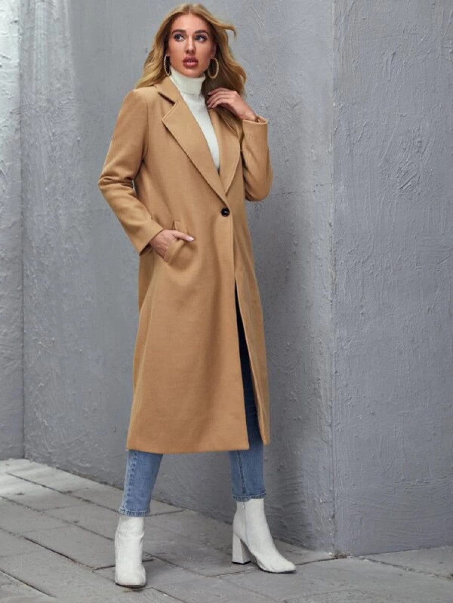 Notched Collar Single Button Overcoat