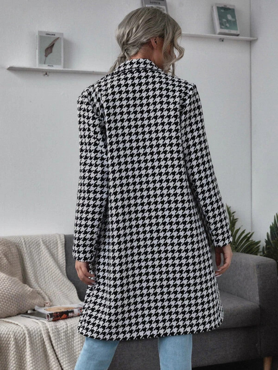 Lapel Collar Double Breasted Houndstooth Coat