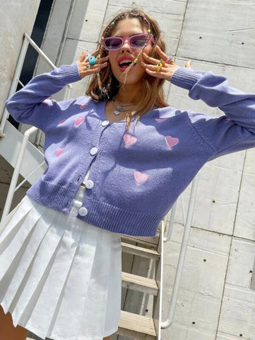 Heart Embroidery Button Up Cardigan