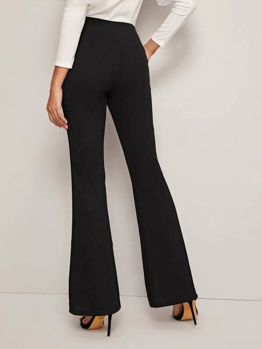 High Waist Slit Hem Flare Leg Pants