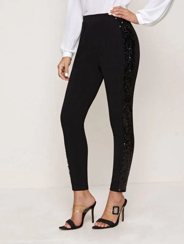 Sequin Panel Cropped Skinny Pants