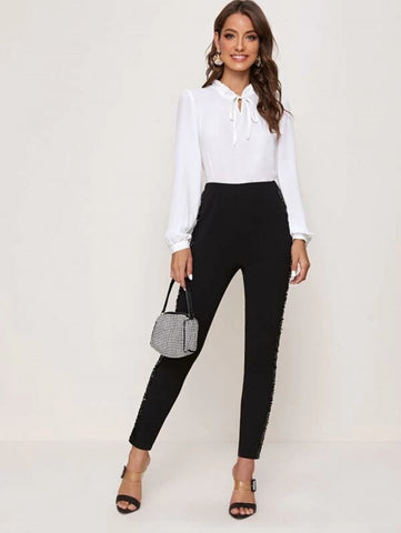 Sequin Panel Cropped Skinny Pants