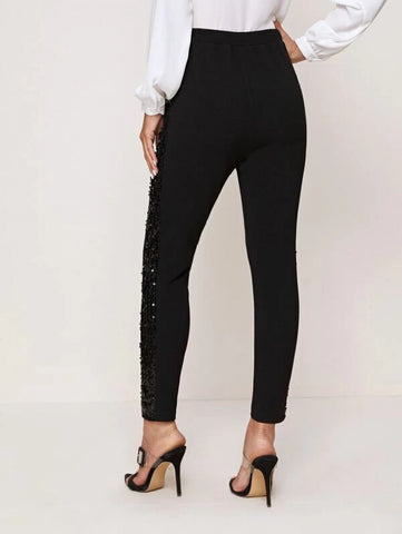 Sequin Panel Cropped Skinny Pants