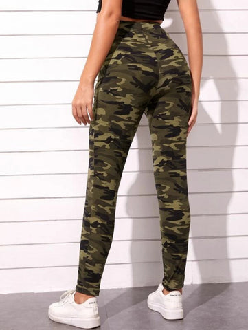 Camo Print Drawstring Waist Pants