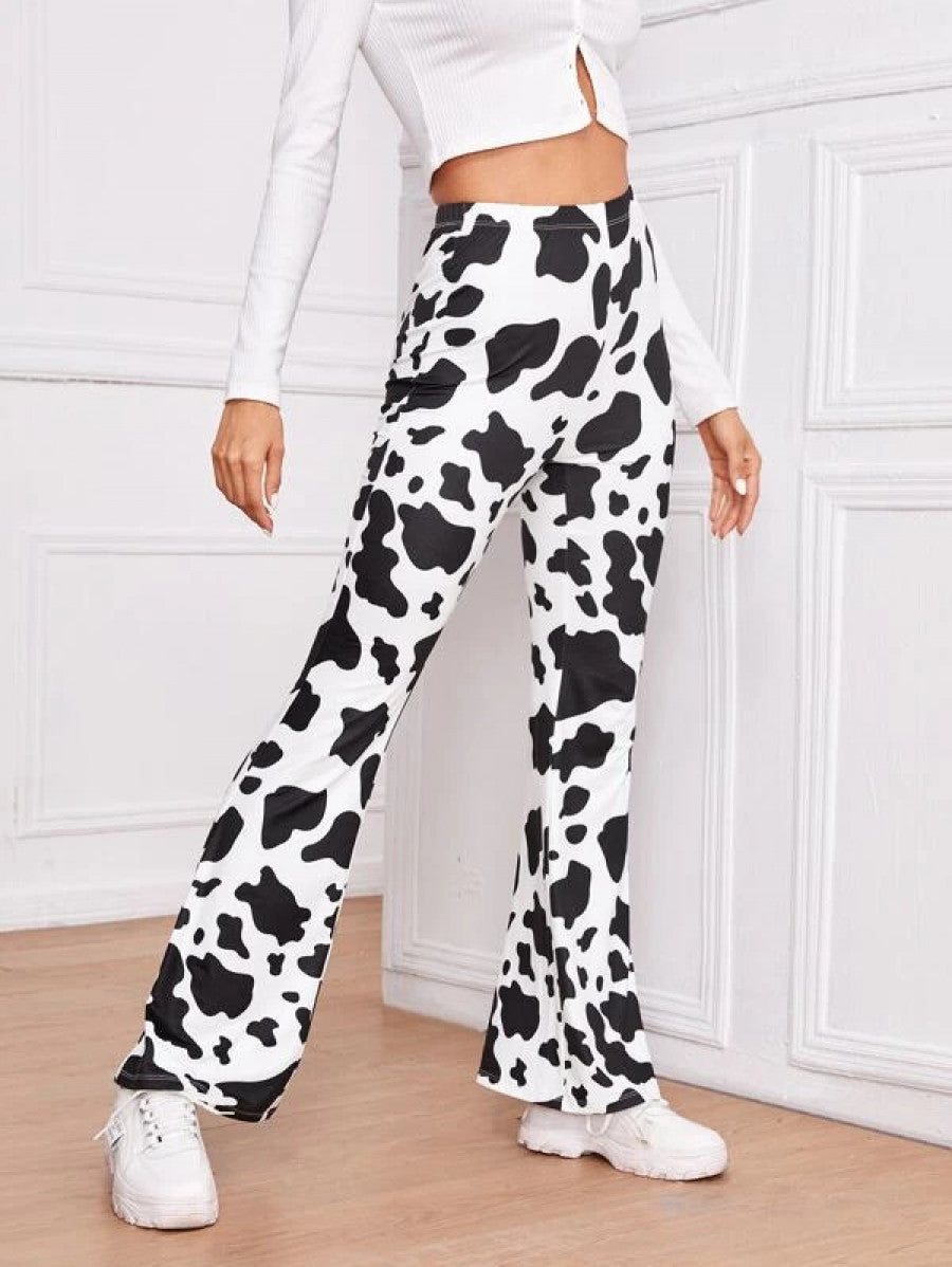 Cow Print High-Rise Flare Pants