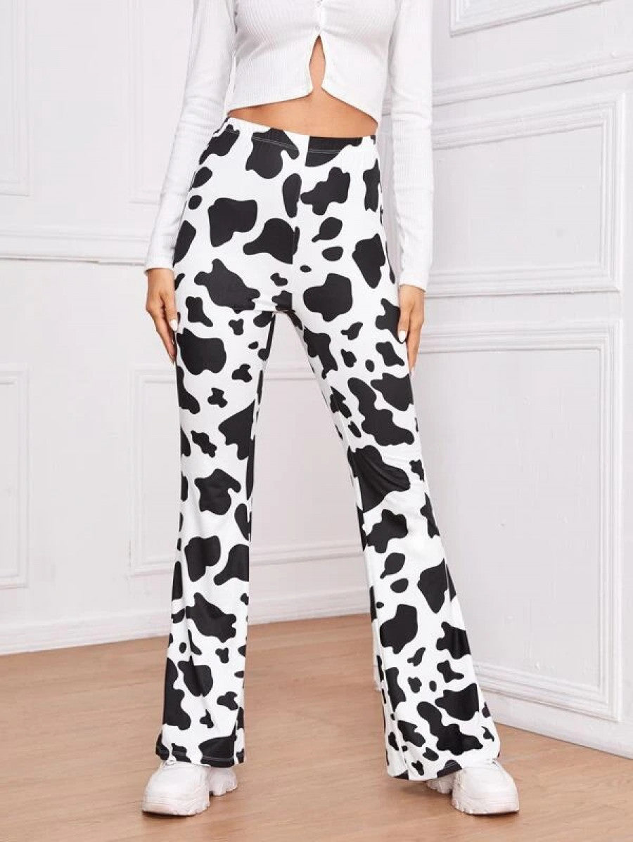 Cow Print High-Rise Flare Pants