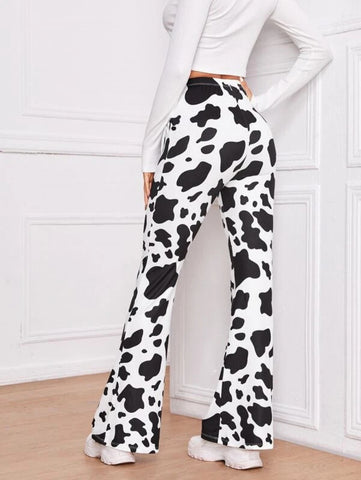 Cow Print High-Rise Flare Pants