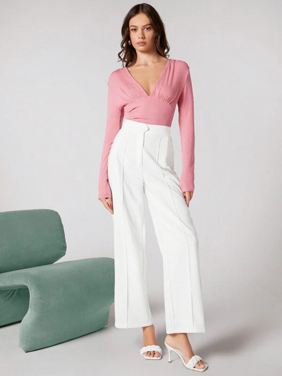 Seam Front Solid Tailored Pants