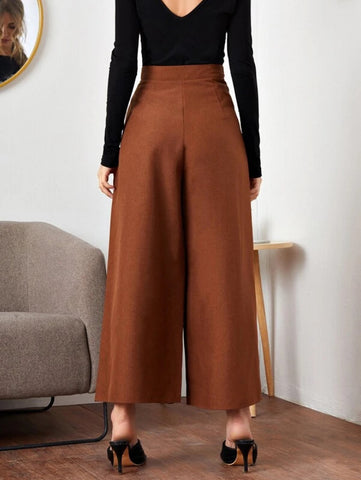 Fold Pleated Detail Wide Leg Pants