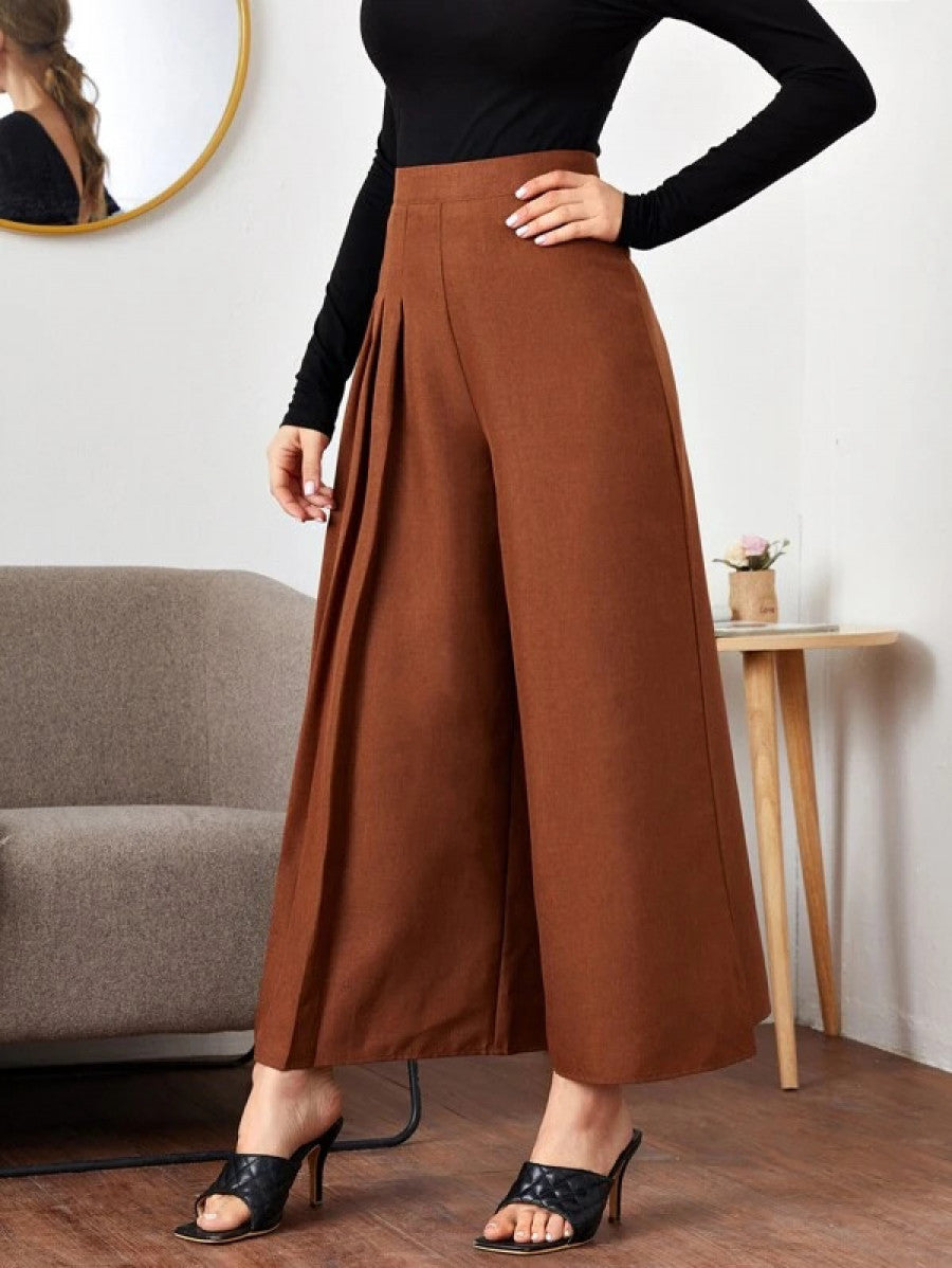 Fold Pleated Detail Wide Leg Pants