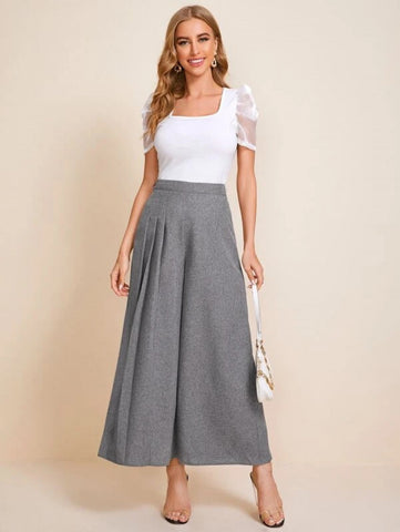 Fold Pleated Detail Wide Leg Pants