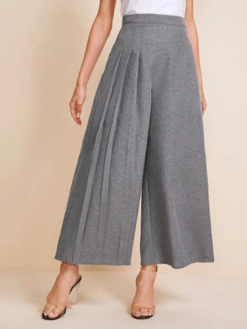 Fold Pleated Detail Wide Leg Pants