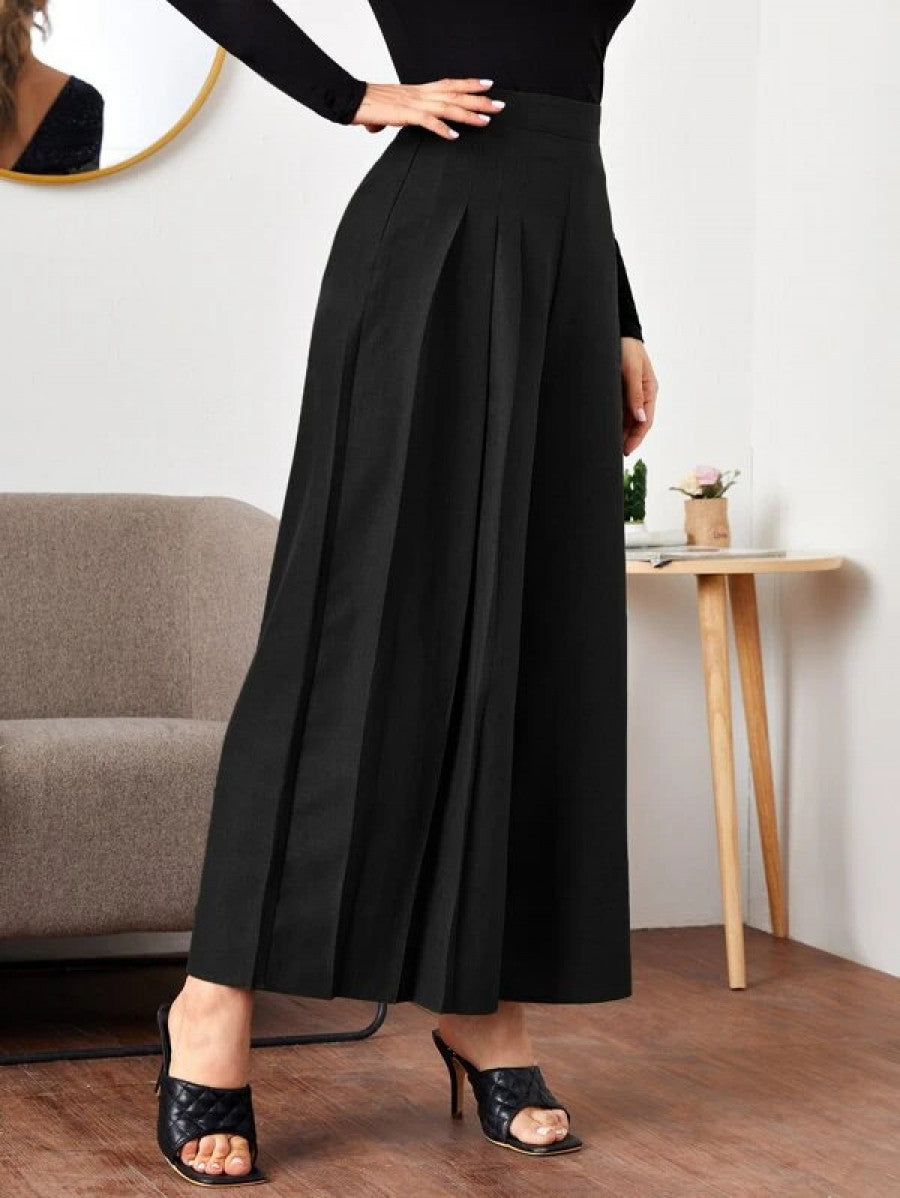 Fold Pleated Detail Wide Leg Pants