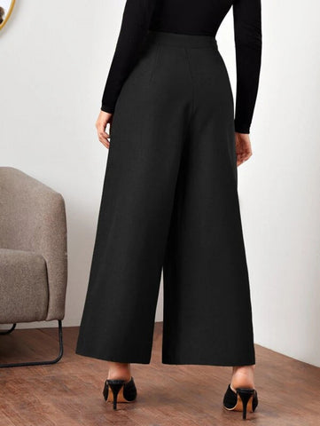 Fold Pleated Detail Wide Leg Pants