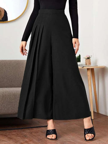 Fold Pleated Detail Wide Leg Pants