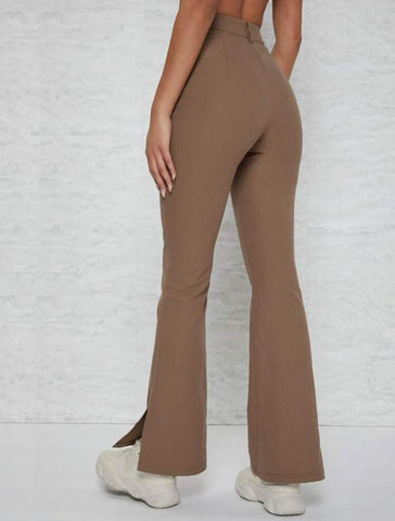 Slit Hem Flare Leg Pants