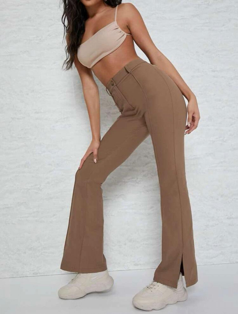 Slit Hem Flare Leg Pants