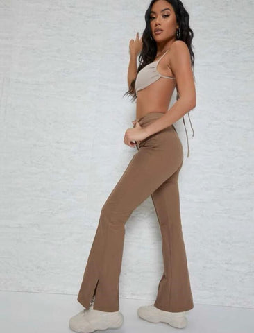 Slit Hem Flare Leg Pants