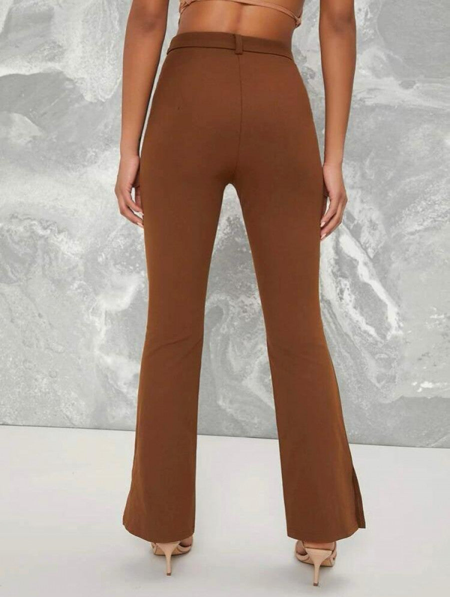 Slit Hem Flare Leg Pants