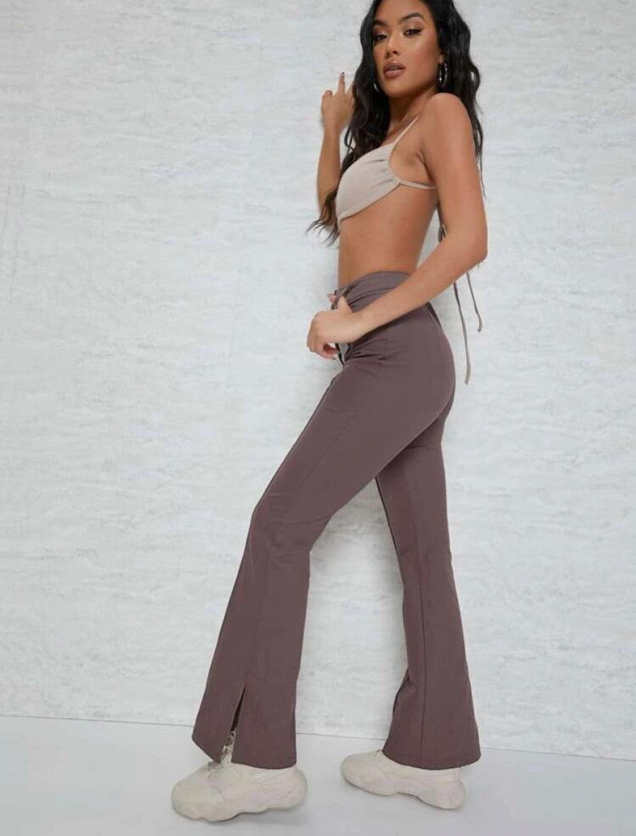 Slit Hem Flare Leg Pants