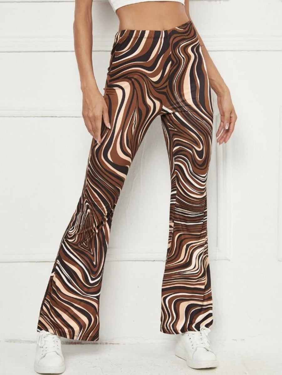 Marble Print Flare Leg Pants