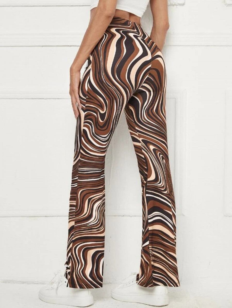 Marble Print Flare Leg Pants