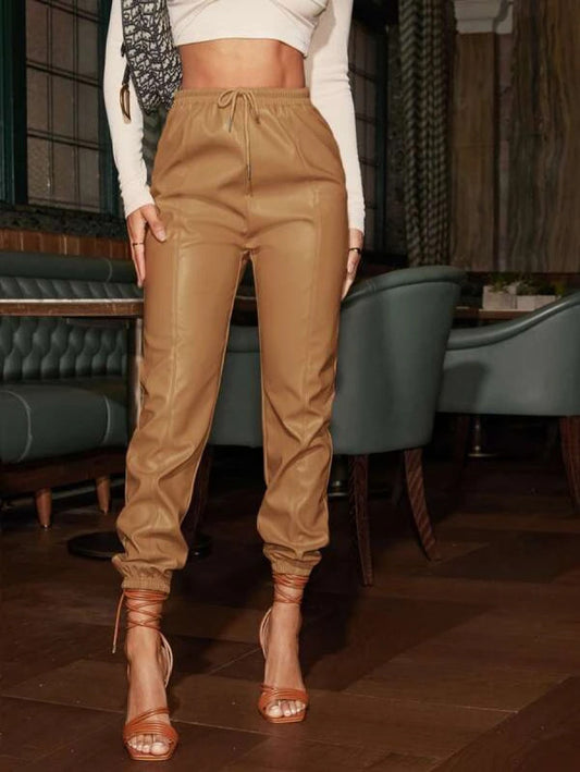 Knot Waist PU Leather Pants