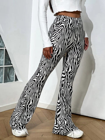 Zebra Striped High Waist Flare Leg Pants