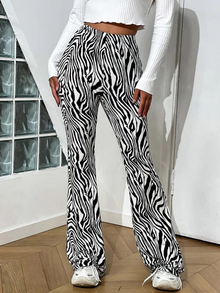 Zebra Striped High Waist Flare Leg Pants