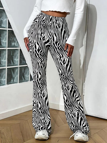 Zebra Striped High Waist Flare Leg Pants