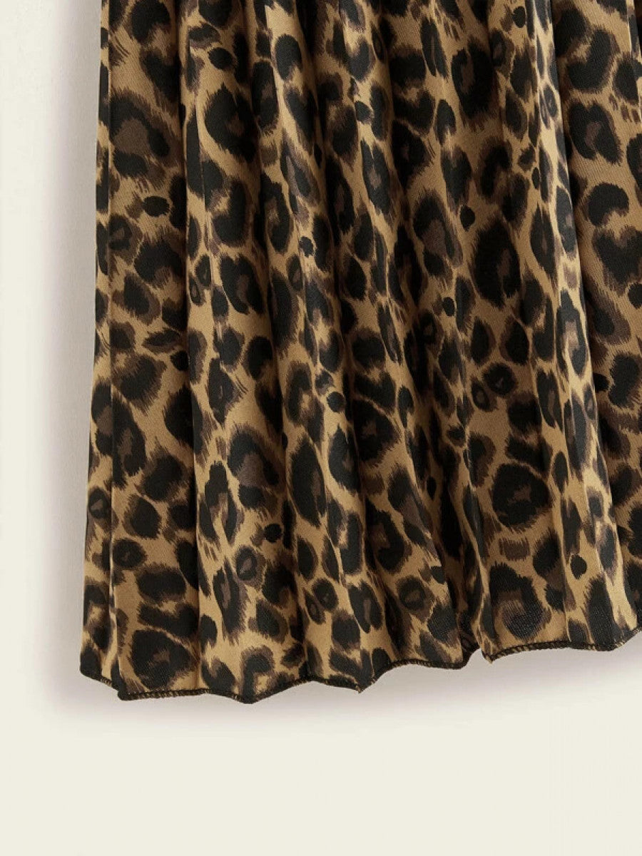 Cheetah Print Elastic Waist Pleated Skirt