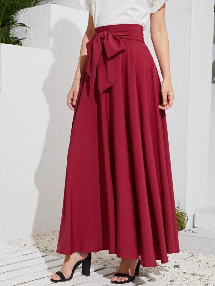 Bow Tie Wide Waistband Maxi Skirt