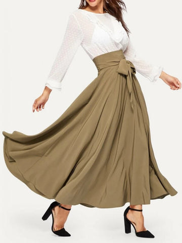 Bow Tie Wide Waistband Maxi Skirt