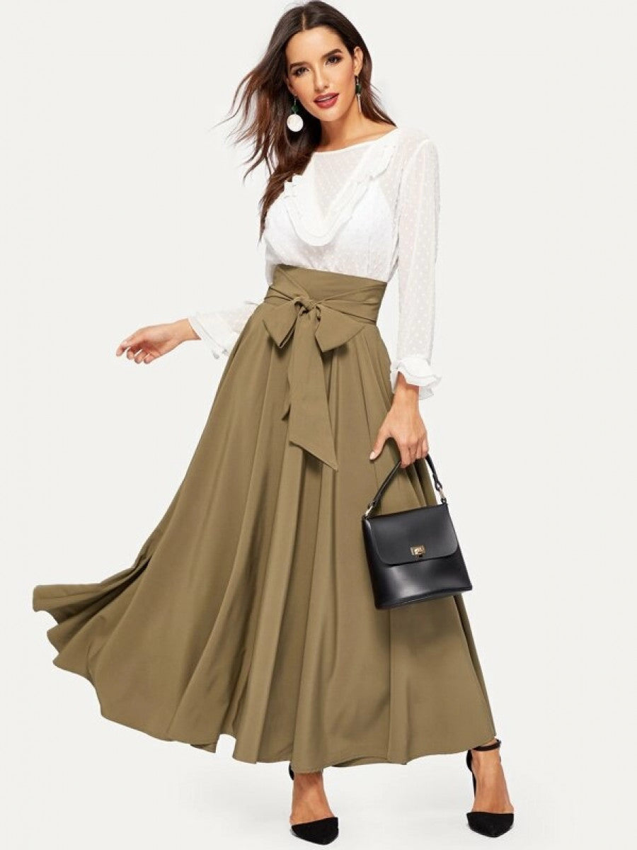 Bow Tie Wide Waistband Maxi Skirt