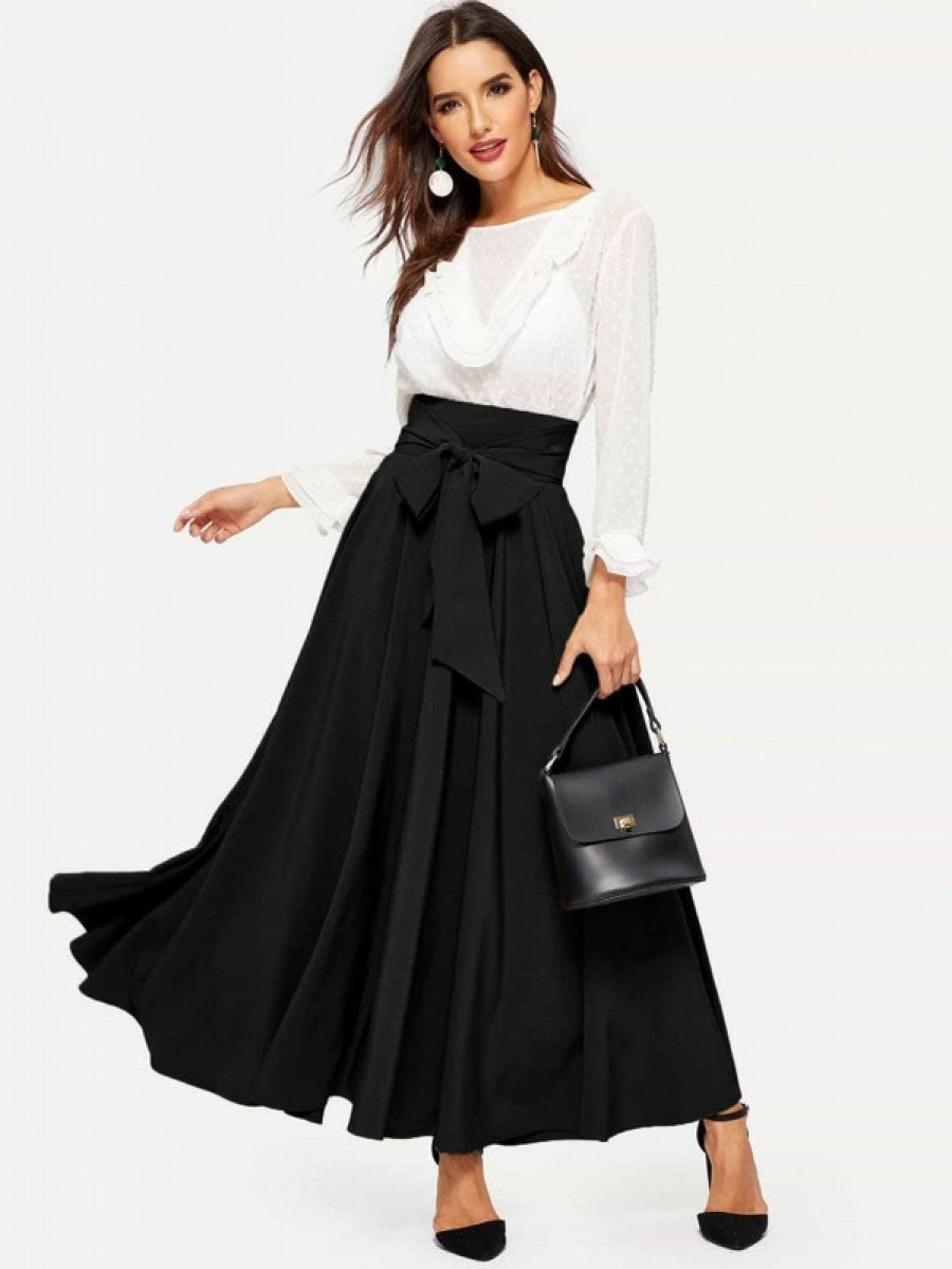 Bow Tie Wide Waistband Maxi Skirt