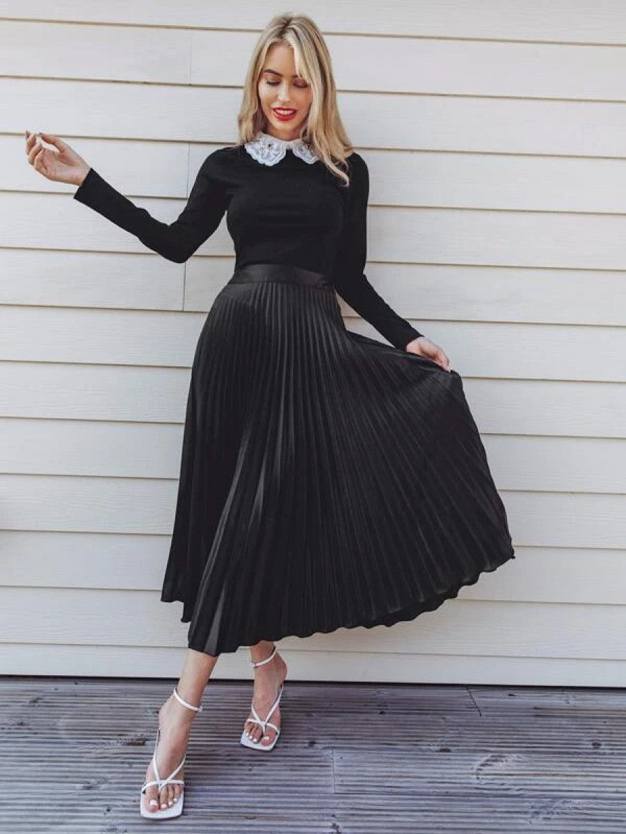 Solid Pleated Skirt