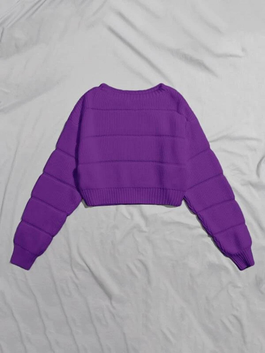 Ribbed Knit Solid Crop Sweater