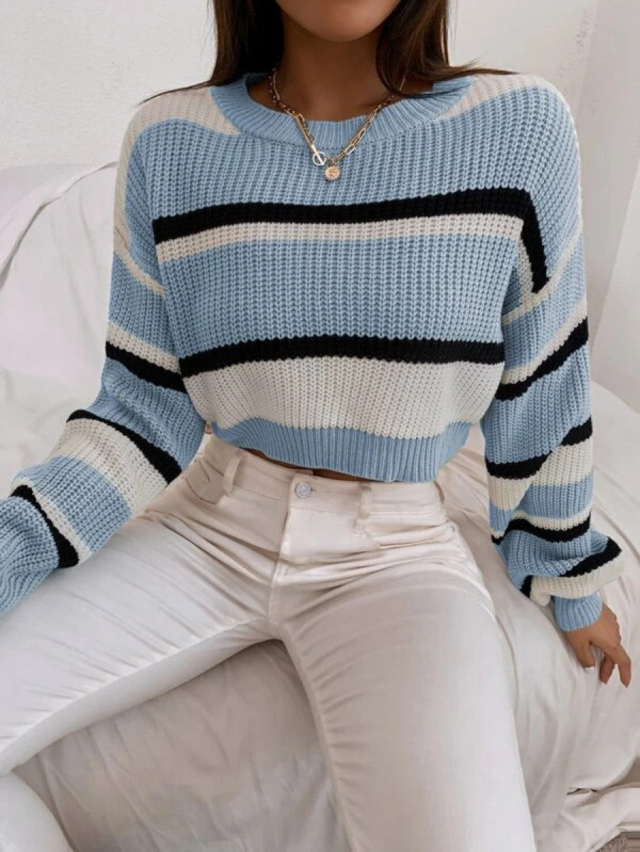 Color Block Drop Shoulder Sweater