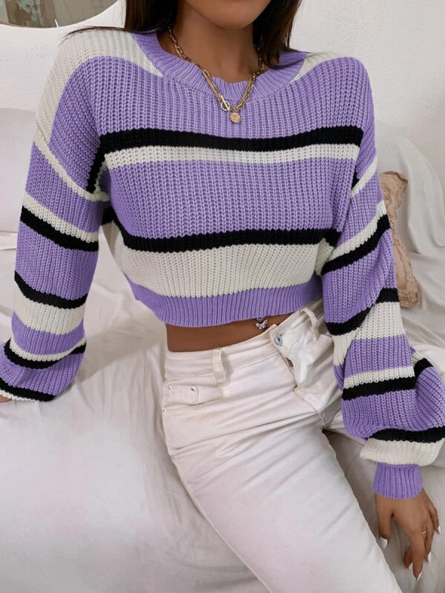 Color Block Drop Shoulder Sweater