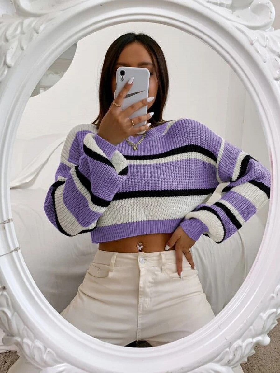 Color Block Drop Shoulder Sweater