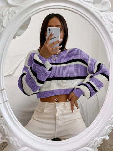 Color Block Drop Shoulder Sweater