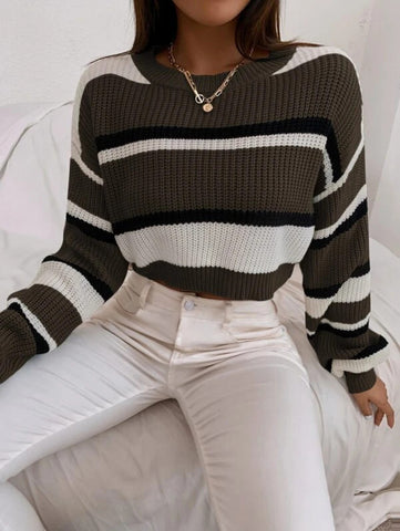 Color Block Drop Shoulder Sweater