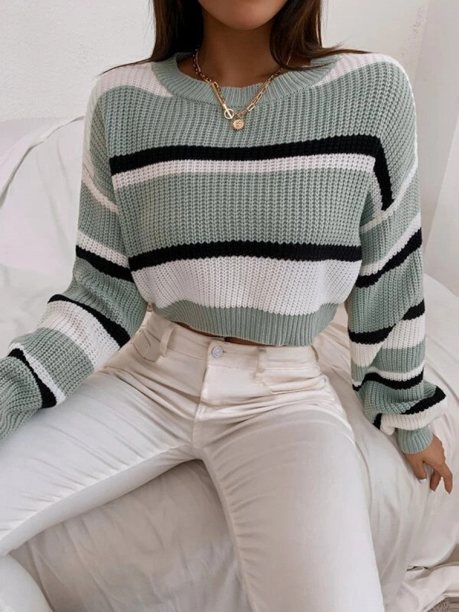 Color Block Drop Shoulder Sweater