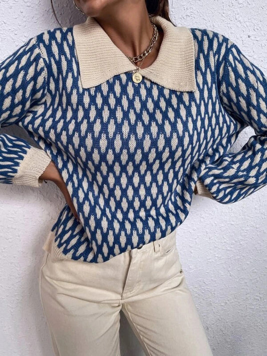 Argyle Pattern Lantern Sleeve Sweater