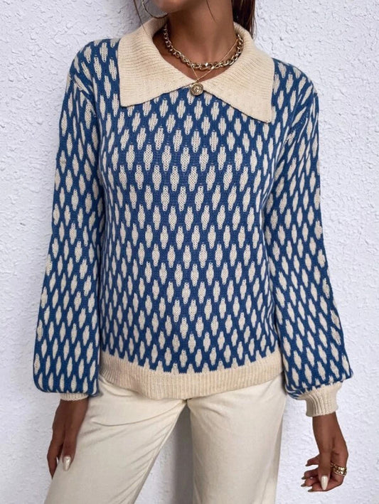 Argyle Pattern Lantern Sleeve Sweater