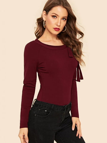 Tie Neck Raglan Sleeve Top