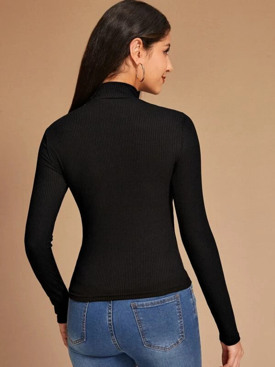 Form-Fitting Ribbed Half-Zip Top