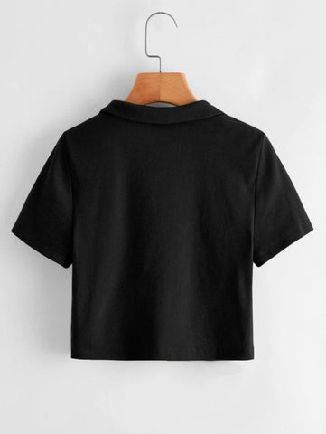 Collared V-neck Rib-knit Tee