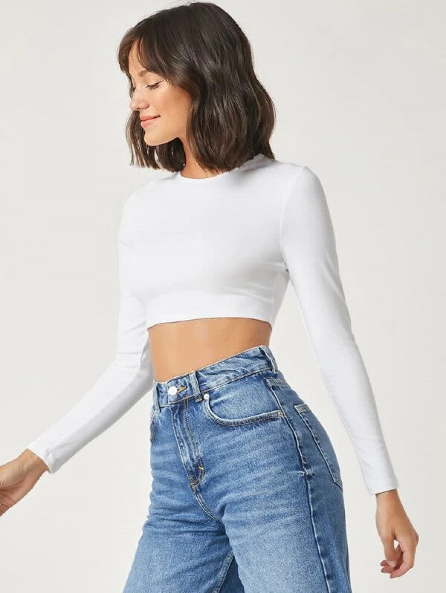 BASICS Solid Fitted Crop Top