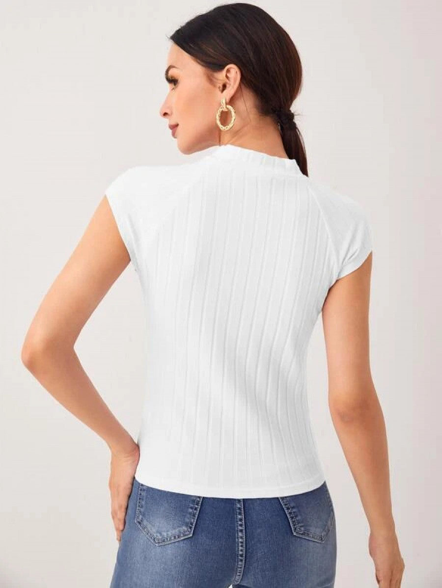 Mock Neck Rib-knit Tee